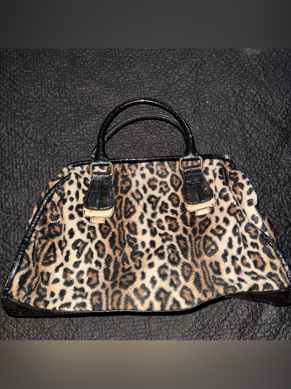Leopard Print Satchel Handbag with Black Trim